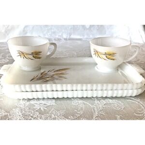 Vintage 2 Sets Anchor Hocking Fire King Wheat Snack Hors D'oeuvres Plates & Cups